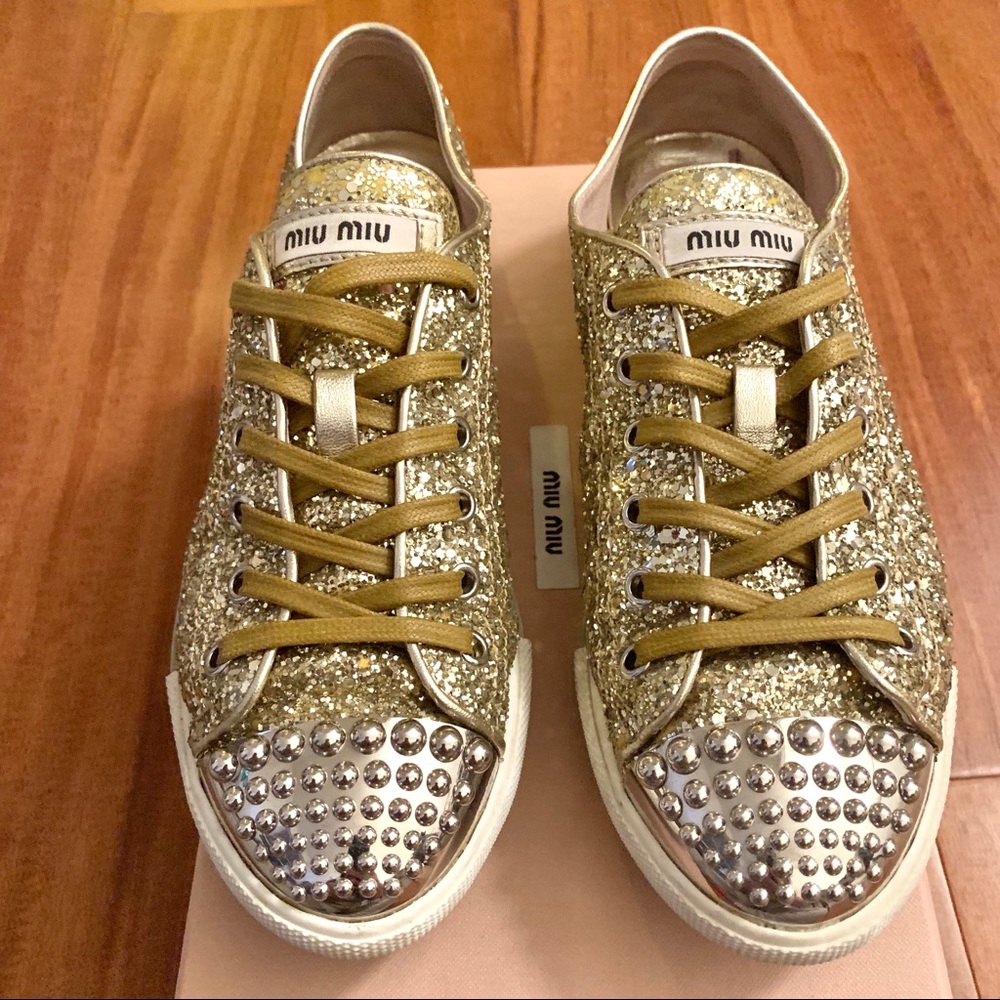 Miu Miu Gold Glitter Sneakers size 38.5